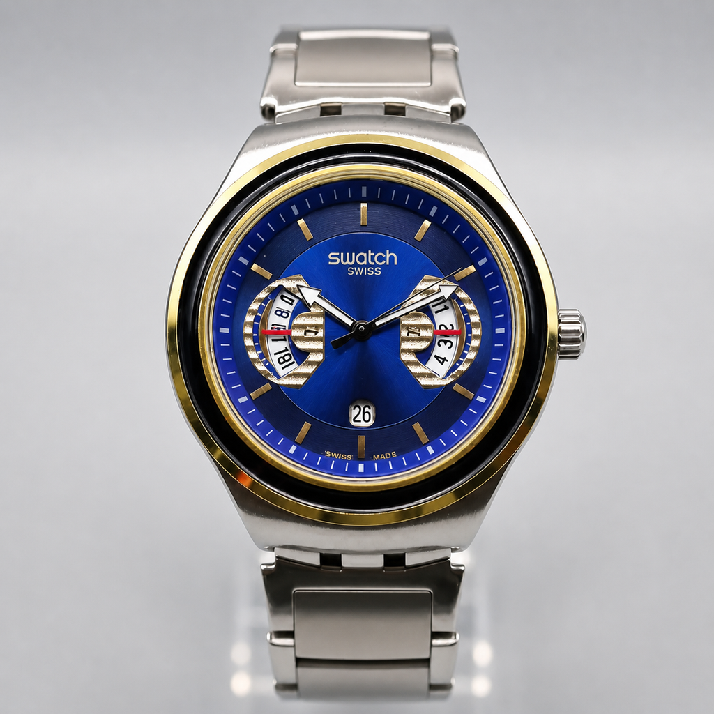 Swatch AG2026 BLUE GOLD – Retro-Futuristic Swiss Design