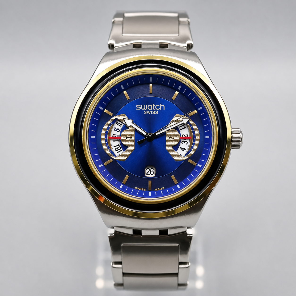 Swatch AG2026 BLUE GOLD – Retro-Futuristic Swiss Design